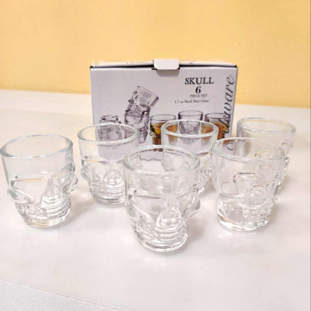 Skull 6 piece Shot Glasses 1.7 Oz Home Bar Gift